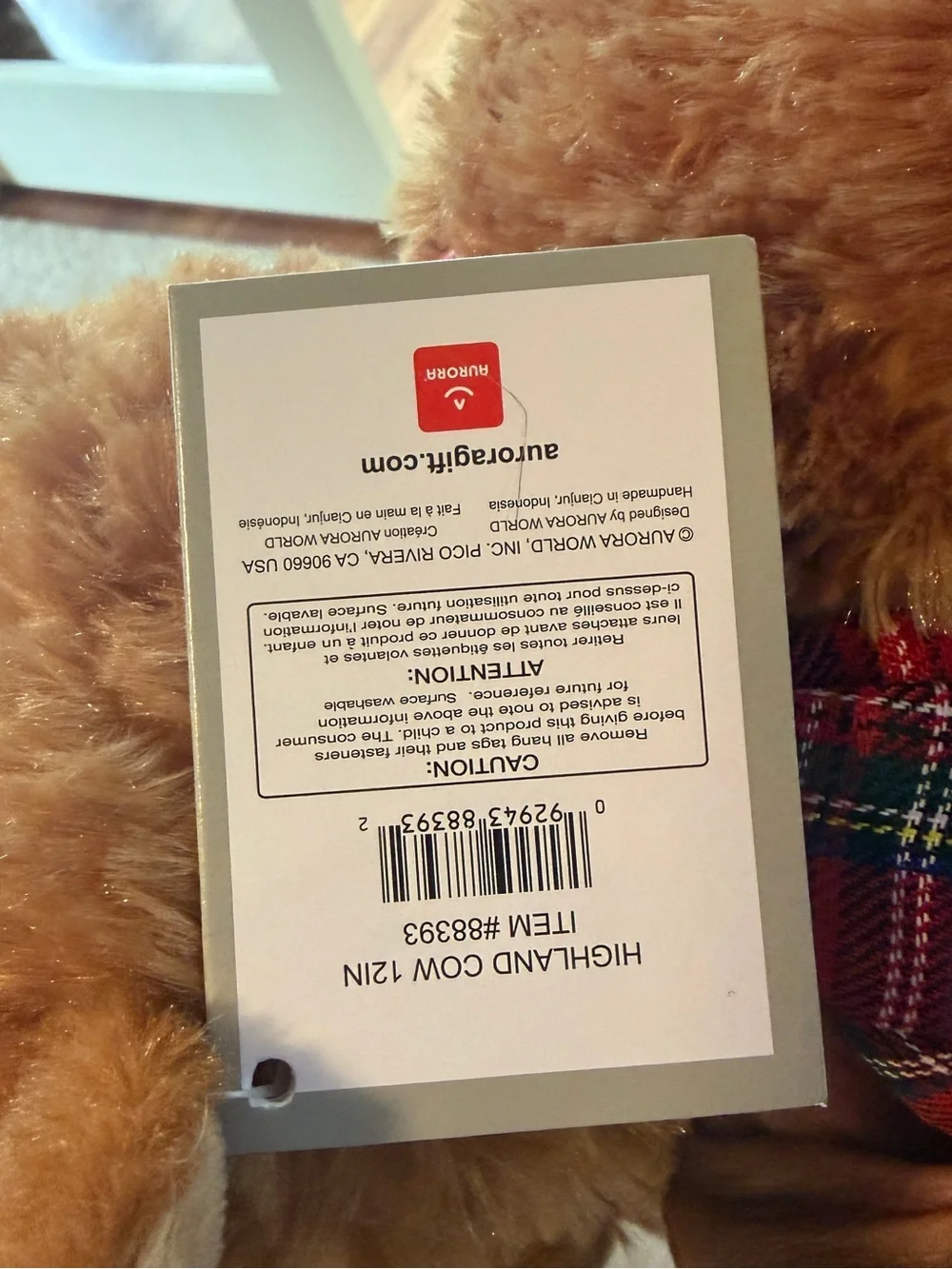 Amari The Cow Scottish Highland Cow Plush in Brown with Red Tartan Hat New! - Picture 8 of 10